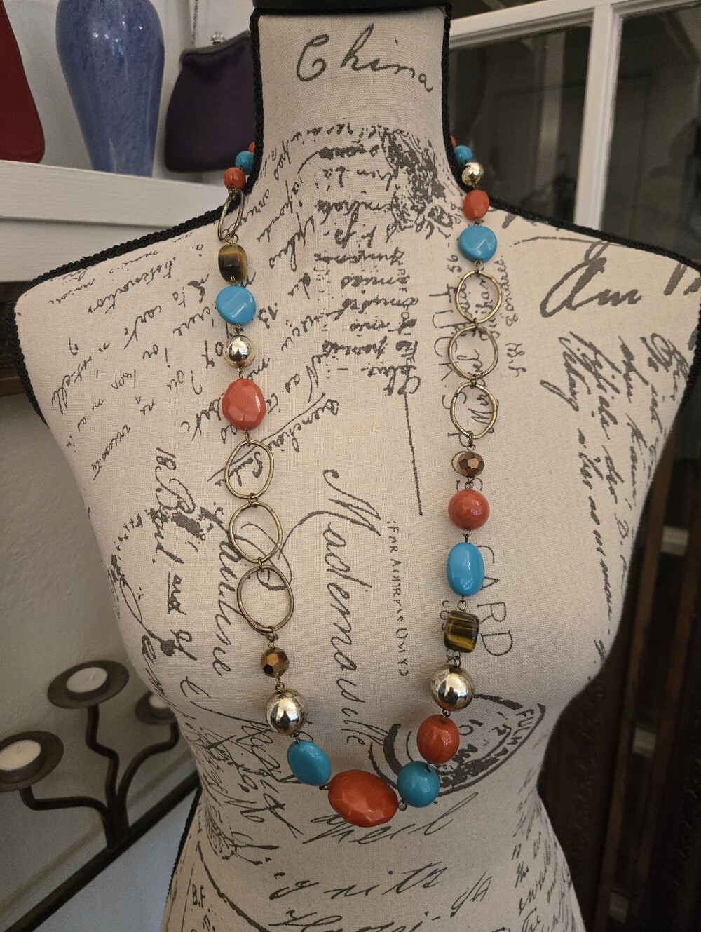 FREE With A Purchase, Just Ask: Teal, Tiger Eye & Red-Orange Necklace